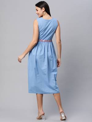 Blue printed cotton long-dresses 2