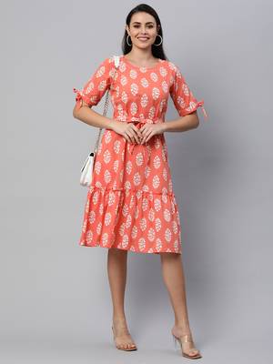 Pink printed cotton long-dresses 1