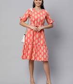 Pink printed cotton long-dresses