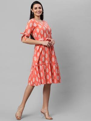 Pink printed cotton long-dresses 3