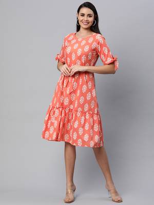 Pink printed cotton long-dresses 4