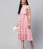 Pink printed cotton long-dresses