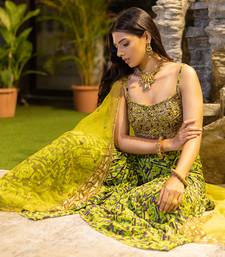 Green Choli Shararas With Organza Cape