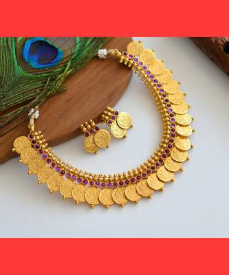 Antique purple coin necklace set dj-06848 1