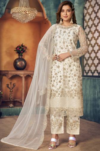 Off White Embroidered Pakistani Salwar Suit