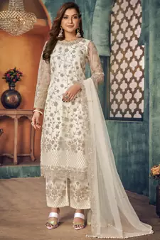 Off White Embroidered Pakistani Salwar Suit