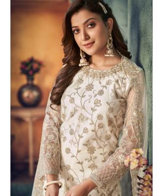 Off White Embroidered Pakistani Salwar Suit 3