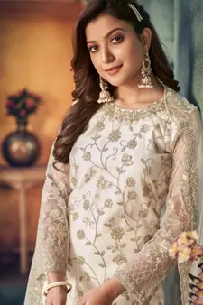 Off White Embroidered Pakistani Salwar Suit