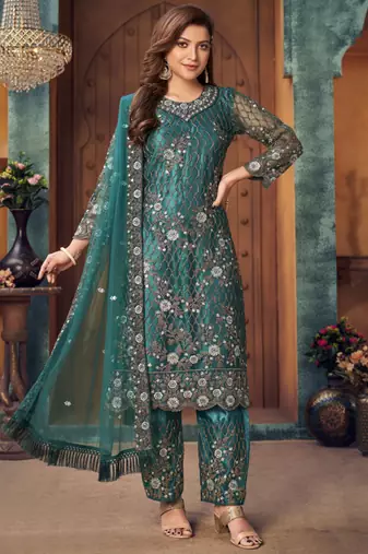 Teal Green Embroidered Pakistani Salwar Suit