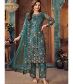 Teal Green Embroidered Pakistani Salwar Suit