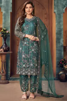 Teal Green Embroidered Pakistani Salwar Suit