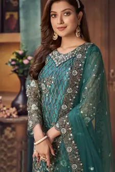 Teal Green Embroidered Pakistani Salwar Suit