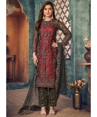 Red And Black Embroidered Pakistani Salwar Suit 2