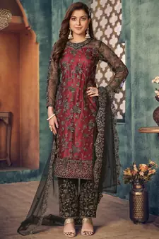 Red And Black Embroidered Pakistani Salwar Suit