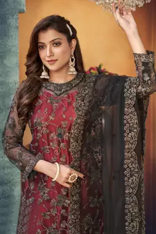 Red And Black Embroidered Pakistani Salwar Suit