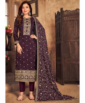 Purple Embroidered Salwar Suit In Viscose 1