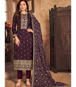 Purple Embroidered Salwar Suit In Viscose