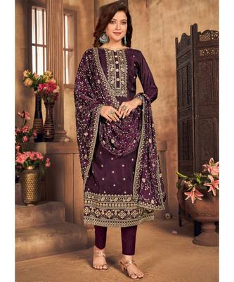 Purple Embroidered Salwar Suit In Viscose 2