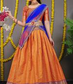 Orange jacquard art silk semi stitched lehenga