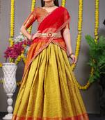 Mustard jacquard art silk semi stitched lehenga