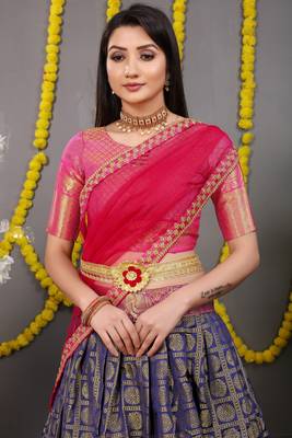 Navy-blue jacquard art silk semi stitched lehenga 3