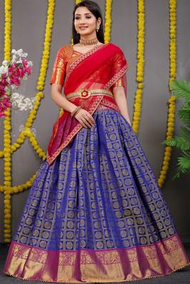 Blue jacquard art silk semi stitched lehenga 1