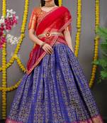 Blue jacquard art silk semi stitched lehenga