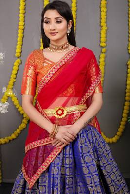 Blue jacquard art silk semi stitched lehenga 3
