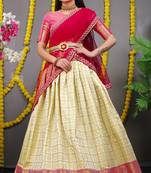 Beige jacquard art silk semi stitched lehenga