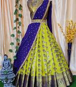 Green jacquard art silk unstitched lehenga