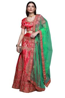 Pink diamond satin semi stitched lehenga
