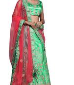 Green diamond satin semi stitched lehenga