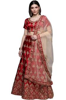 Maroon diamond satin semi stitched lehenga