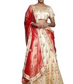 Cream diamond satin semi stitched lehenga