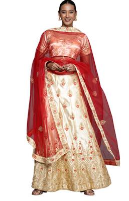 Cream diamond satin semi stitched lehenga 2