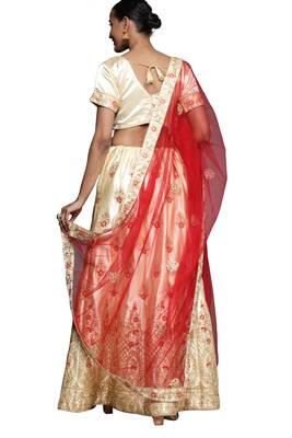 Cream diamond satin semi stitched lehenga 3