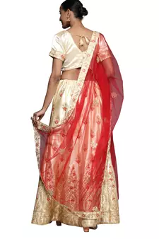 Cream diamond satin semi stitched lehenga
