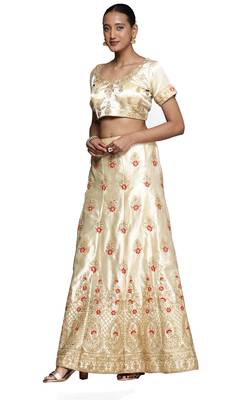 Cream diamond satin semi stitched lehenga 4