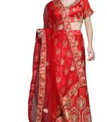 Red diamond satin semi stitched lehenga