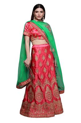 Pink diamond satin semi stitched lehenga 1