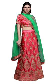 Pink diamond satin semi stitched lehenga