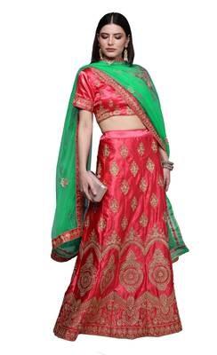 Pink diamond satin semi stitched lehenga 2