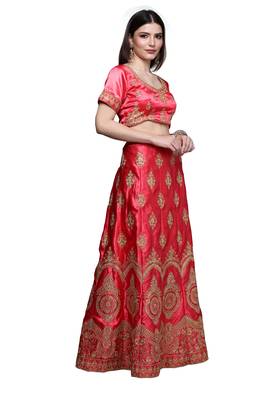Pink diamond satin semi stitched lehenga 4