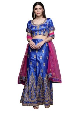 Aqua-blue diamond satin semi stitched lehenga 1