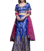 Aqua-blue diamond satin semi stitched lehenga