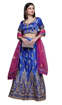 Aqua-blue diamond satin semi stitched lehenga 2