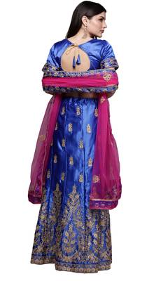 Aqua-blue diamond satin semi stitched lehenga 3
