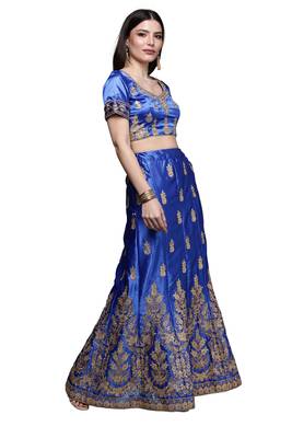Aqua-blue diamond satin semi stitched lehenga 4