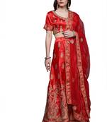 Red diamond satin semi stitched lehenga