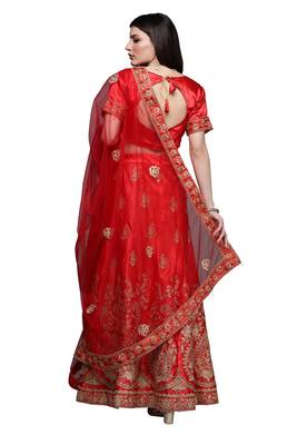 Red diamond satin semi stitched lehenga 3